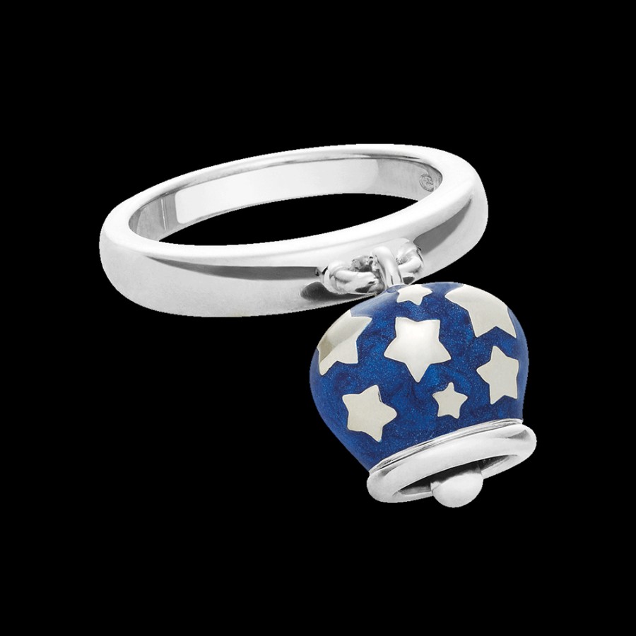 Et Voila Silver Chantecler | Anello Et Voila Campanella Piccolo In Argento E Smalto Blu Perlato Con Stelle Sul Retro Cod.36386