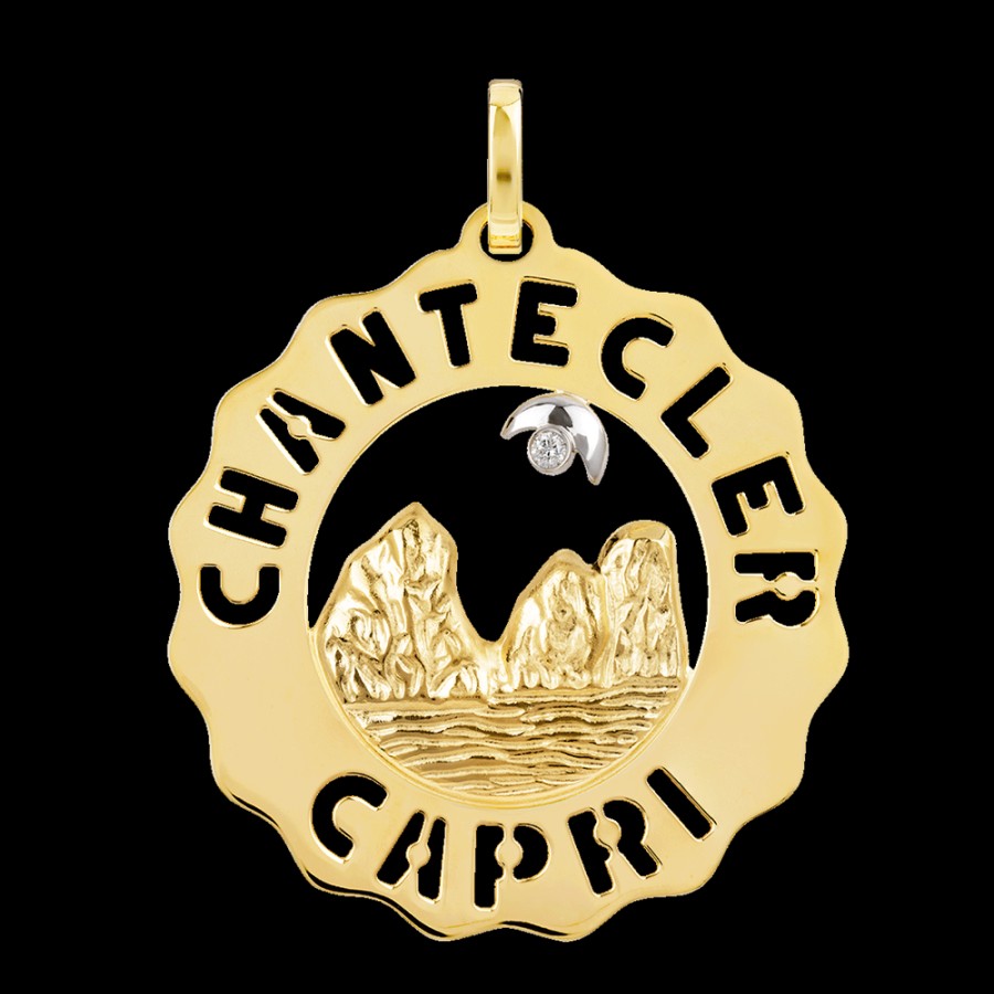 Jewelry Chantecler | Ciondolo Logo Faraglioni Grande In Oro Giallo 18Kt E Diamanti Cod.23204