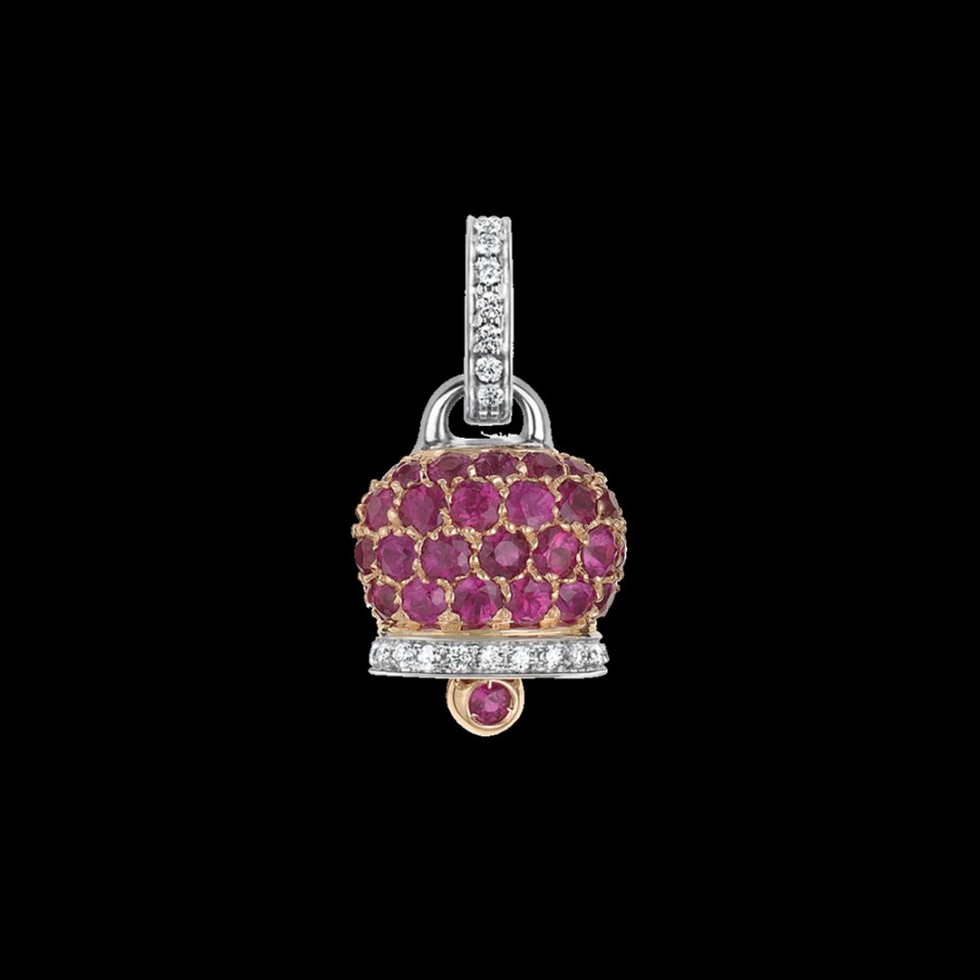 Jewelry Chantecler | Ciondolo Campanella Medio In Oro Rosa E Bianco 18Kt, Diamanti E Pave Di Rubini Cod.26884