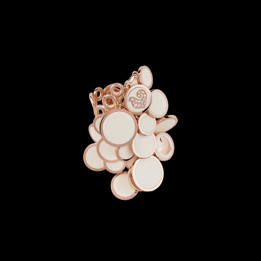 Jewelry Chantecler | Anello A Cascata Paillettes In Oro Rosa 18Kt, Diamanti E Smalto Bianco Cod.38898