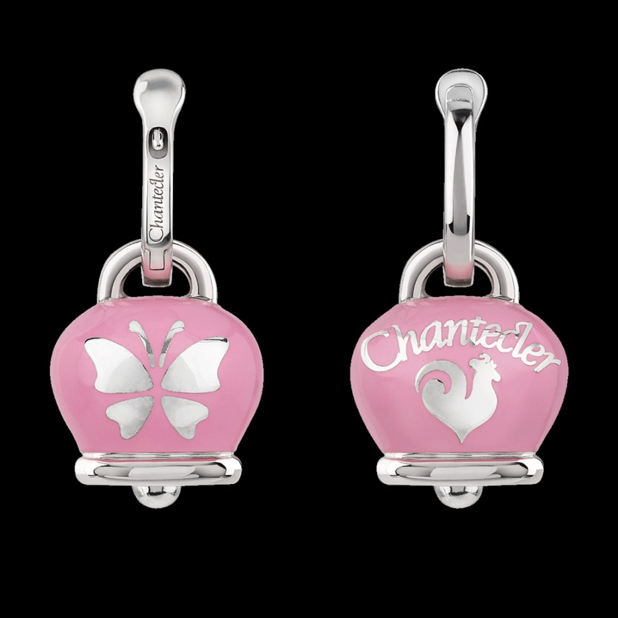 Et Voila Silver Chantecler | Orecchini Et Voila Campanella Medi In Argento E Smalto Rosa Intenso Con Farfalla Sul Retro Cod.41889