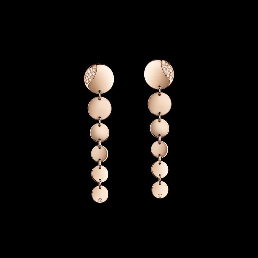 Jewelry Chantecler | Orecchini Pendenti Paillettes In Oro Rosa 18Kt E Diamanti Cod.41089