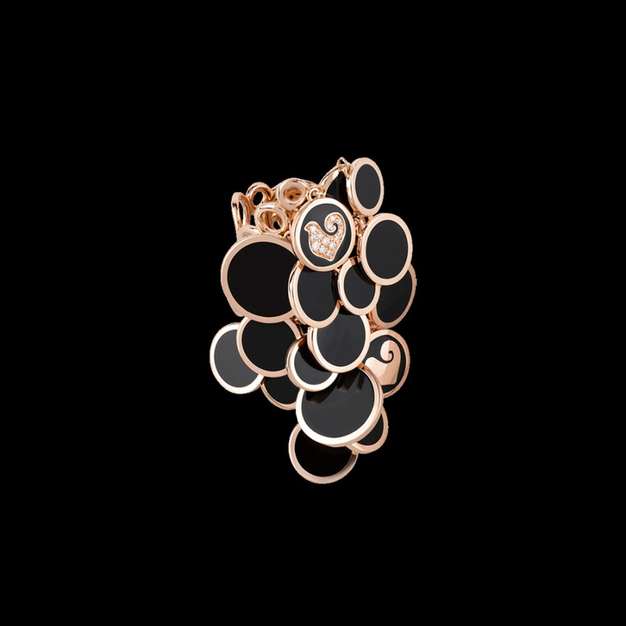 Jewelry Chantecler | Anello A Cascata Paillettes In Oro Rosa 18Kt, Diamanti E Smalto Nero Cod.38899