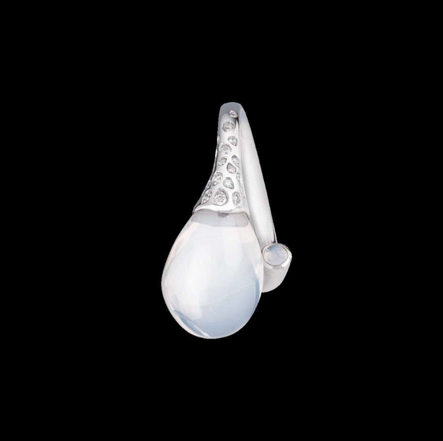 Jewelry Chantecler | Anello Joyful In Oro Bianco 18Kt, Diamanti E Poire In Cristallo Color Milky. Cod.42109