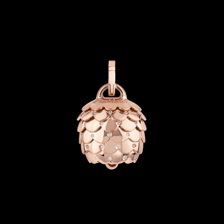 Jewelry Chantecler | Ciondolo Campanella Paillettes Grande In Oro Rosa 18Kt E Diamanti Cod.41019