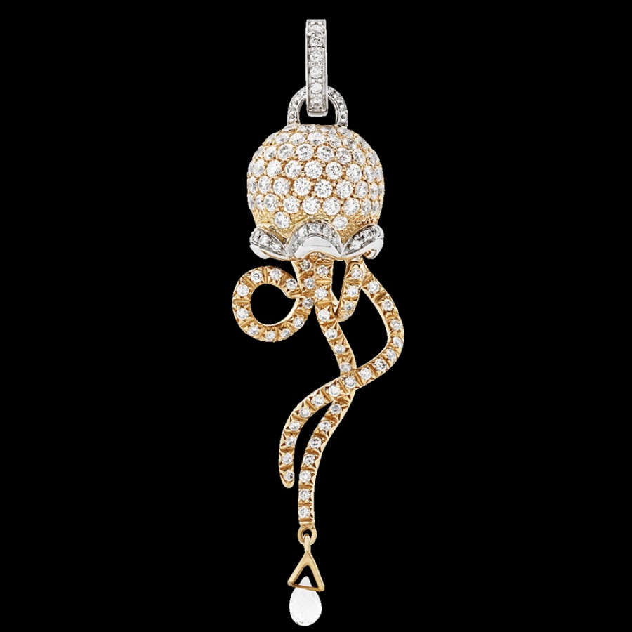 Jewelry Chantecler | Ciondolo Campanella Medusa In Oro Rosa E Bianco 18Kt, Pave Di Diamanti E Briolette In Cristallo Cod.32084