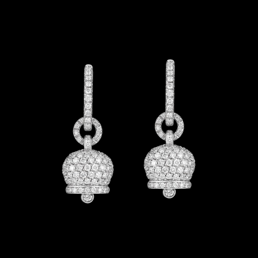 Jewelry Chantecler | Orecchini Campanella Piccoli In Oro Bianco 18Kt E Pave Di Diamanti Cod.32556