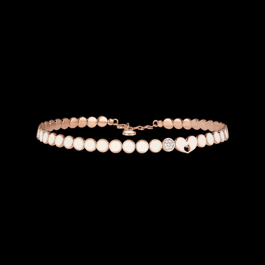 Jewelry Chantecler | Choker Paillettes In Oro Rosa 18Kt, Diamanti E Smalto Bianco Cod.41136