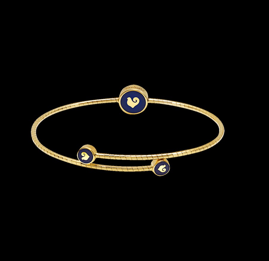 Jewelry Chantecler | Bracciale A Molla Capritude Paillettes In Oro Giallo 18Kt, Pave Di Zaffiri E Smalto Blu. Cod.42314