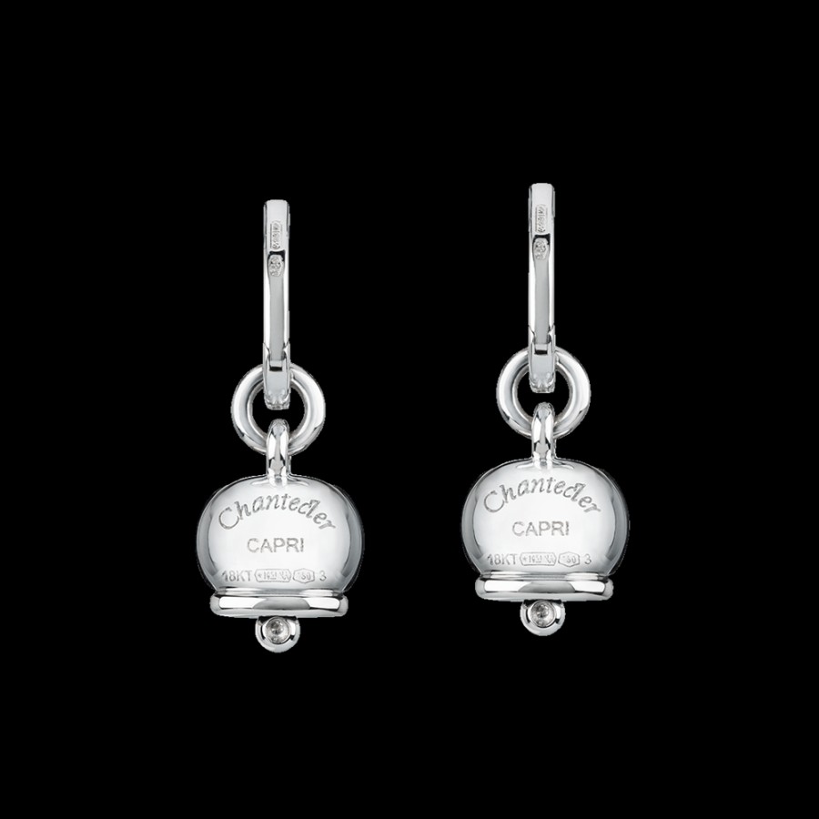 Jewelry Chantecler | Orecchini Campanella Piccoli In Oro Bianco 18Kt, Diamanti E Onice Cod.32512