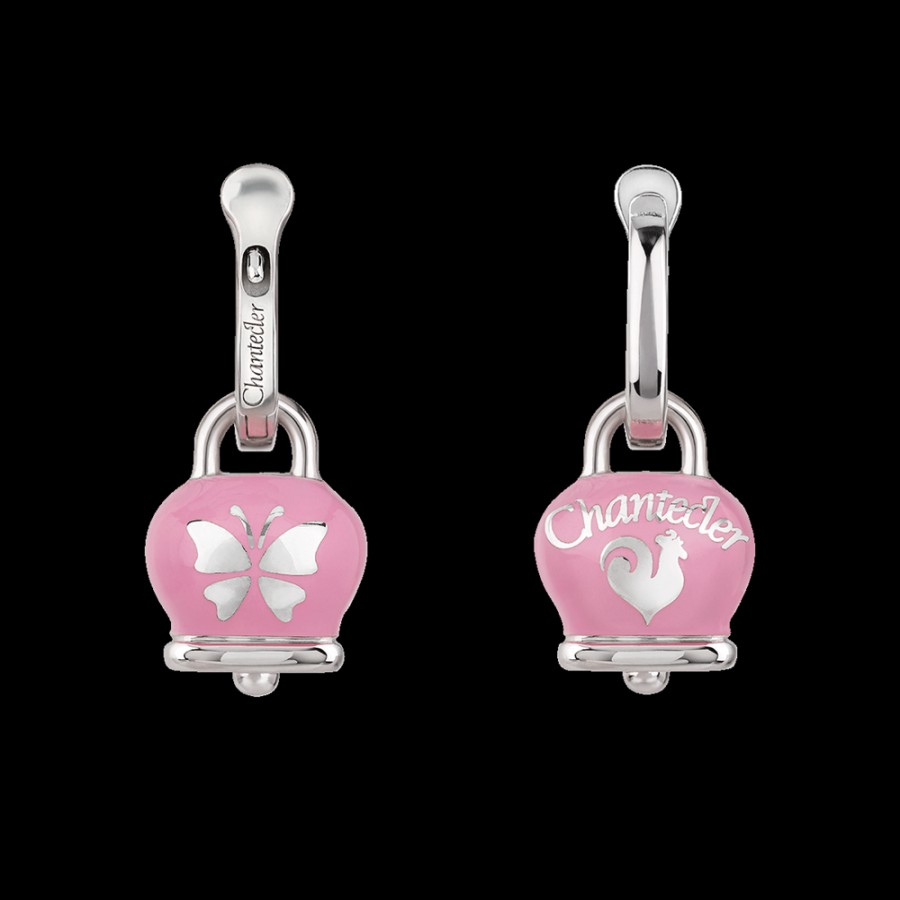 Et Voila Silver Chantecler | Orecchini Et Voila Campanella Piccoli In Argento E Smalto Rosa Intenso Con Farfalla Sul Retro Cod.41888