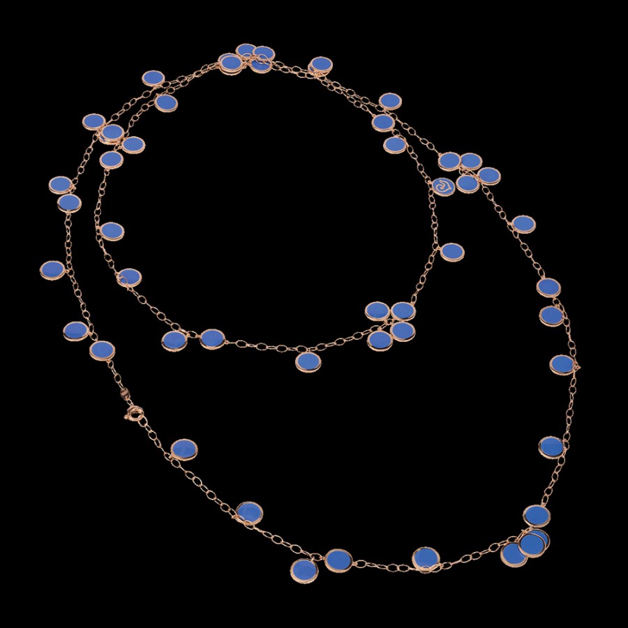 Jewelry Chantecler | Collana Lunga Paillettes 120 Cm In Oro Rosa 18Kt E Smalto Blu Capri Cod.38894