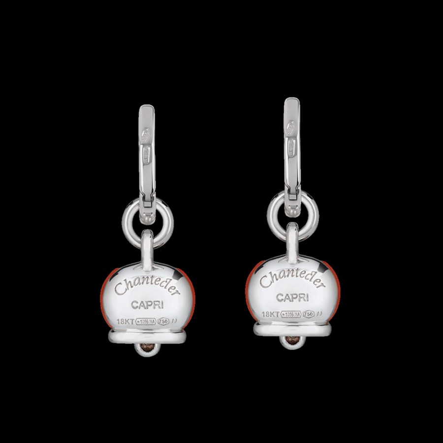 Jewelry Chantecler | Orecchini Campanella Piccoli In Oro Bianco 18Kt, Diamanti E Corallo Rosso Cod.30959