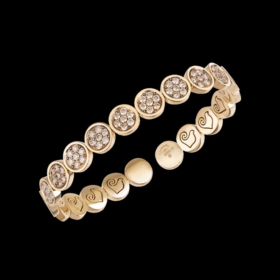 Jewelry Chantecler | Bracciale Rigido Paillettes In Oro Giallo 18Kt E Full Pave Di Diamanti Champagne Cod.41278