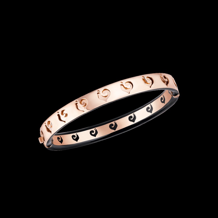 Jewelry Chantecler | Bracciale Rigido Carousel In Oro Rosa 18Kt E Pave Di Diamanti Neri, Galli In Diamanti Champagne E Smalto Nero. Cod.41113