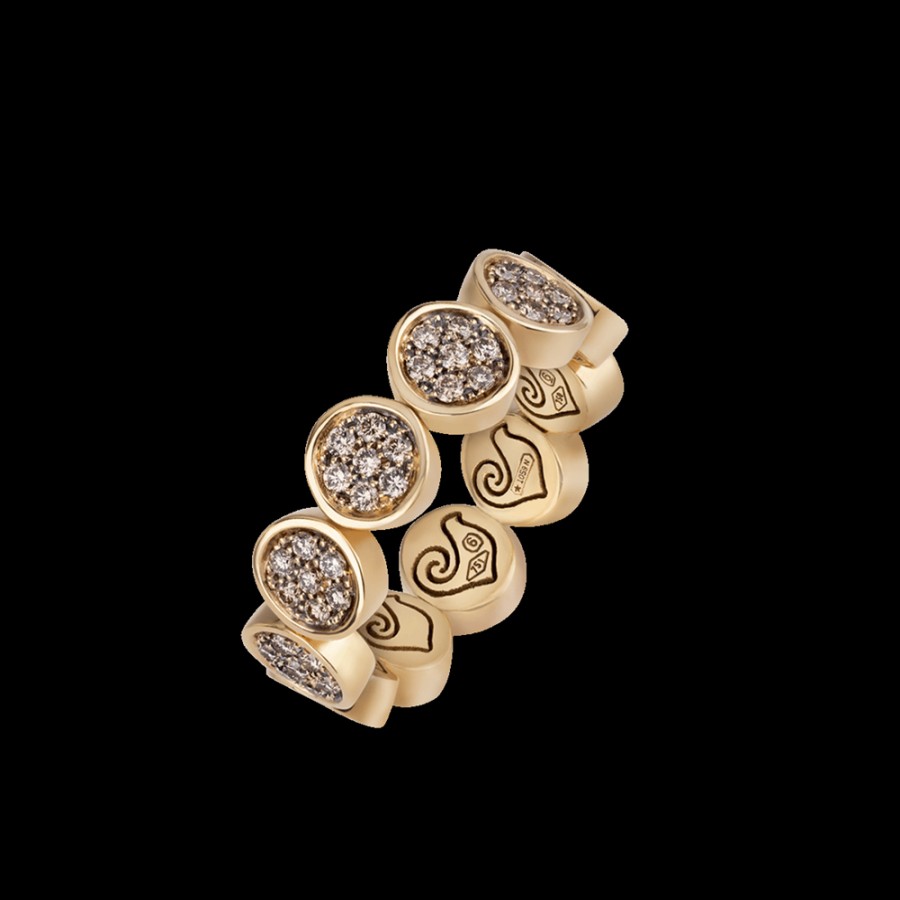 Jewelry Chantecler | Anello Veretta Paillettes In Oro Giallo 18Kt E Pave Di Diamanti Champagne. Misura: 9-11 Cod.41477