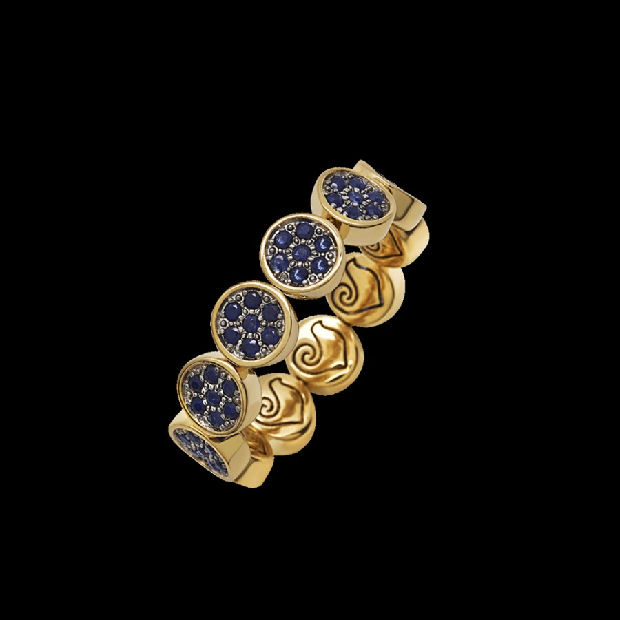 Jewelry Chantecler | Anello Veretta Paillettes In Oro Giallo 18Kt E Pave Di Zaffiri. Misura: 12-16 Cod.41279