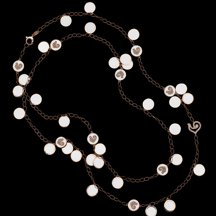 Jewelry Chantecler | Collana Lunga Paillettes 90 Cm In Oro Rosa 18Kt, Diamanti E Smalto Bianco Cod.42691