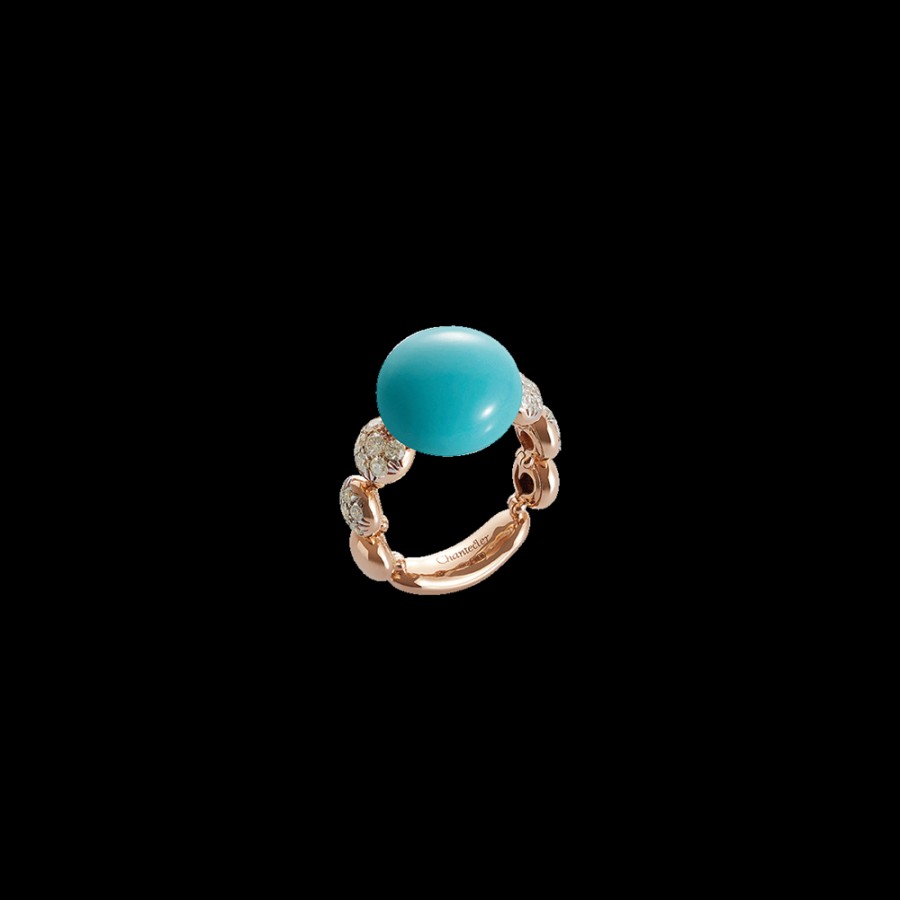 Jewelry Chantecler | Anello Bon Bon In Oro Rosa 18Kt, Diamanti E Turchese Cod.37977