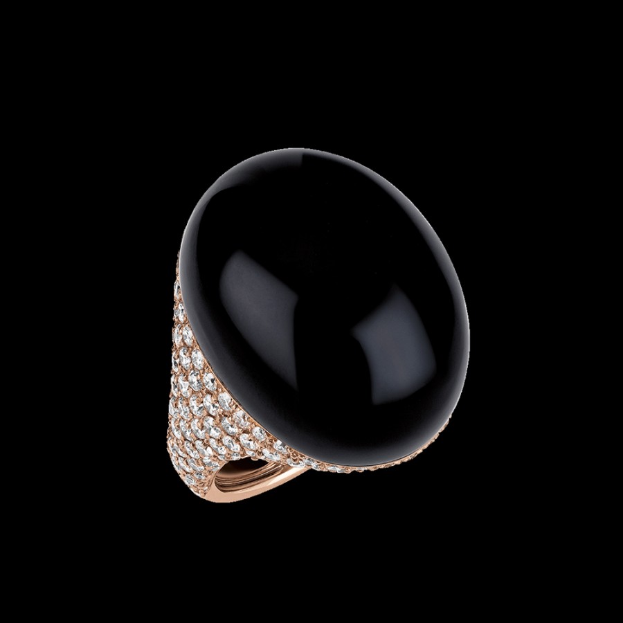 Jewelry Chantecler | Anello Cherie In Oro Rosa 18Kt, Pave Di Diamanti E Onice Cod.25066