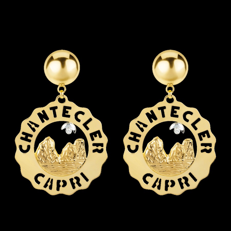 Jewelry Chantecler | Orecchini Logo Faraglioni Grandi In Oro Giallo 18Kt E Diamanti Cod.23202