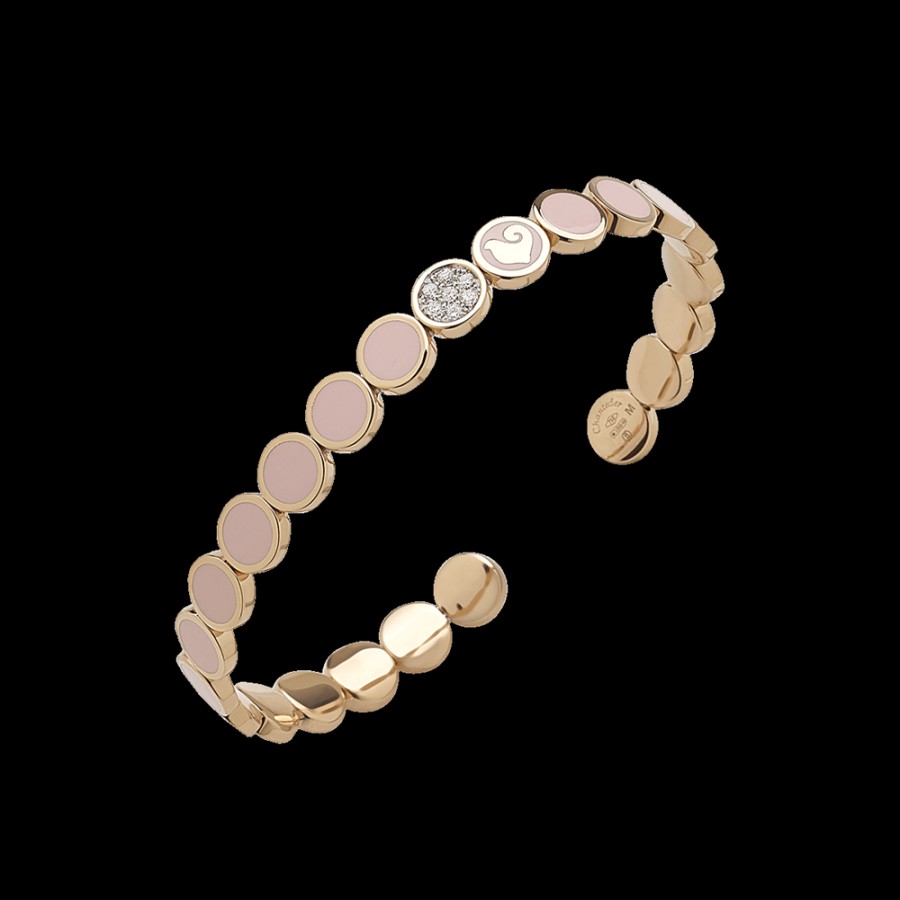 Jewelry Chantecler | Bracciale Rigido Paillettes In Oro Rosa 18Kt, Pave Di Diamanti E Smalto Rosa Cod.40168