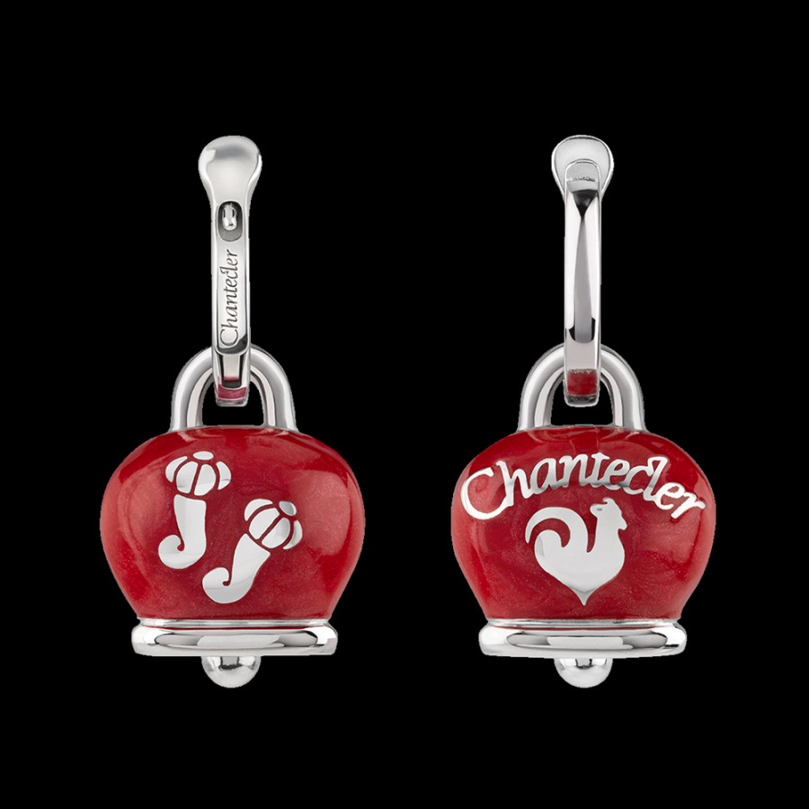 Et Voila Silver Chantecler | Orecchini Et Voila Campanella Medi In Argento E Smalto Rosso Perlato Con Cornetti Sul Retro Cod.41824