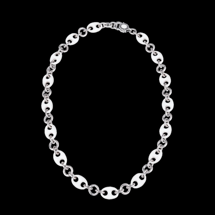 Et Voila Silver Chantecler | Collana Capriness Maglia Marina 45 Cm In Argento E Smalto Bianco Cod.40760