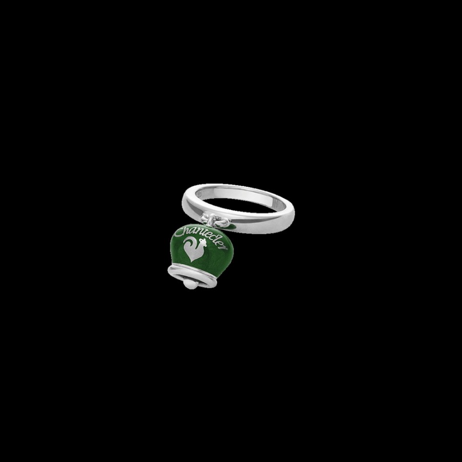 Et Voila Silver Chantecler | Anello Et Voila Campanella Piccolo In Argento E Smalto Verde Perlato Con Quadrifoglio Sul Retro Cod.36387