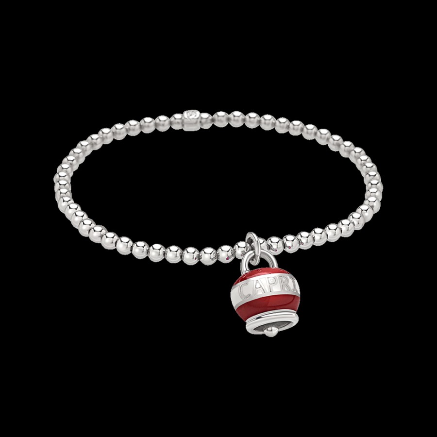 Et Voila Silver Chantecler | Bracciale Elastico Et Voila Con Ciondolo Campanella Capriness Dolce Vita Piccolo In Argento E Smalto Bianco E Rosso Cod.40493