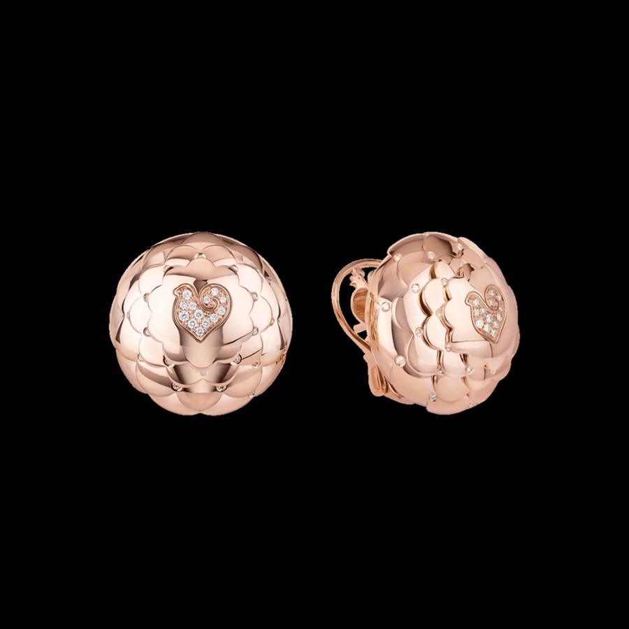 Jewelry Chantecler | Orecchini Bottone Paillettes In Oro Rosa 18Kt E Diamanti Cod.41018