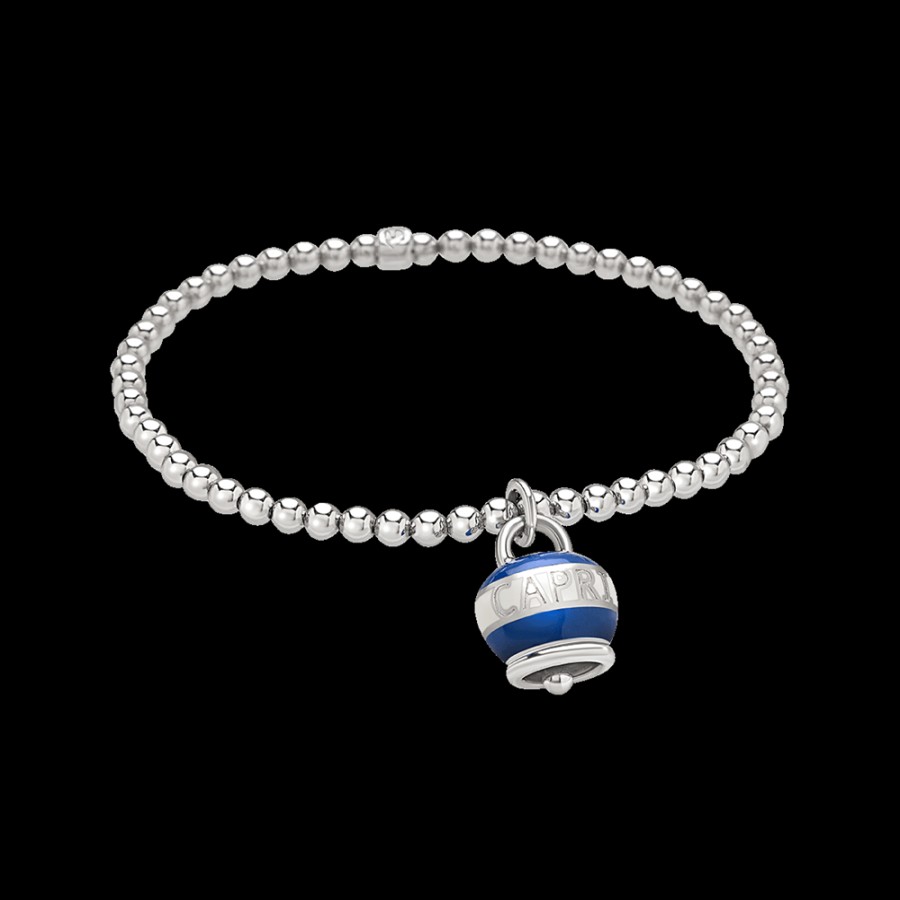 Et Voila Silver Chantecler | Bracciale Elastico Et Voila Con Ciondolo Campanella Capriness Dolce Vita Piccolo In Argento E Smalto Bianco E Blu Cod.40494