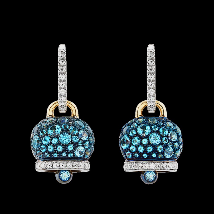 Jewelry Chantecler | Orecchini Campanella Medi In Oro Giallo E Bianco 18Kt, Diamanti E Pave Di Paraiba Cod.42753