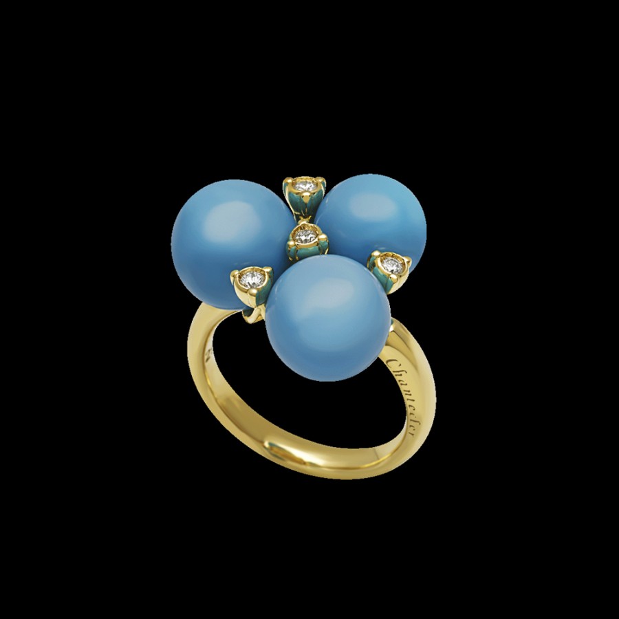 Jewelry Chantecler | Anello Cherie In Oro Giallo 18Kt, Diamanti E Turchese. Cod.42396