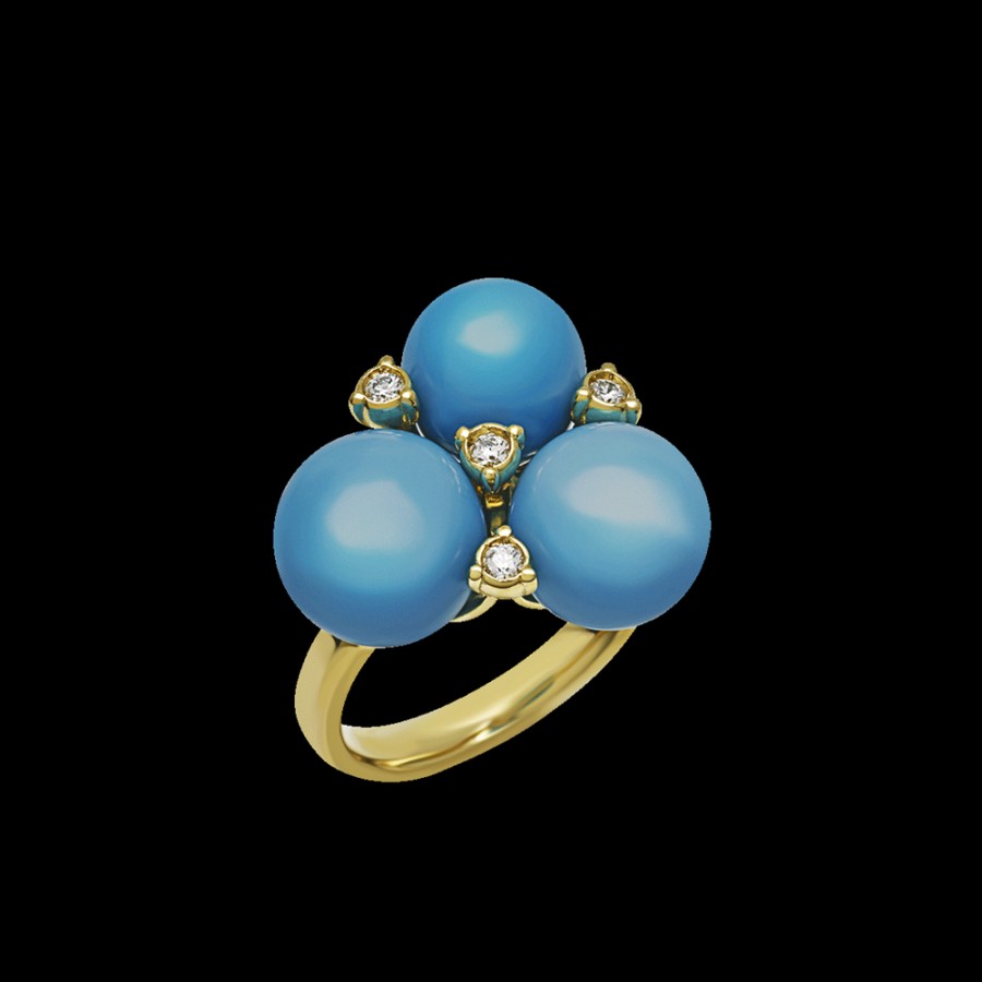 Jewelry Chantecler | Anello Cherie In Oro Giallo 18Kt, Diamanti E Turchese. Cod.42396