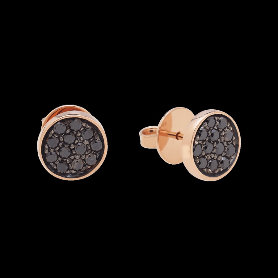 Jewelry Chantecler | Orecchini Coprilobo Capritude Paillettes 10Mm In Oro Rosa 18Kt E Pave Di Diamanti Neri Cod.41406