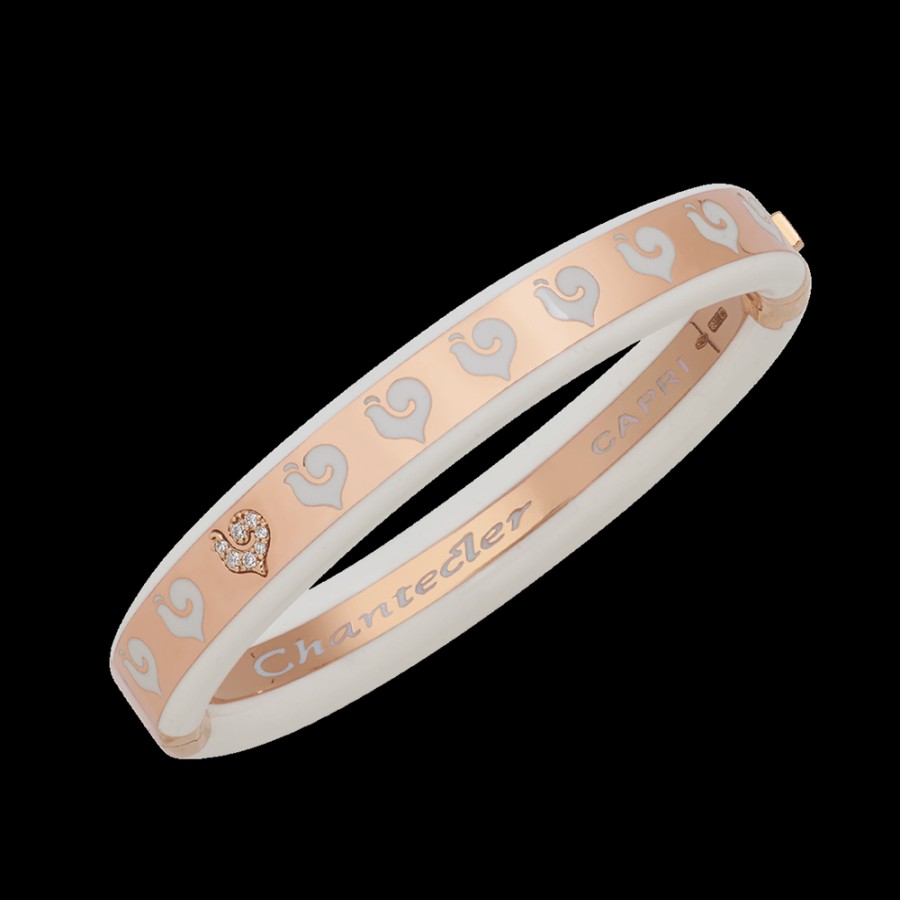 Jewelry Chantecler | Bracciale Rigido Carousel In Oro Rosa 18Kt, Diamanti E Smalto Bianco Misura Media. Cod.41847