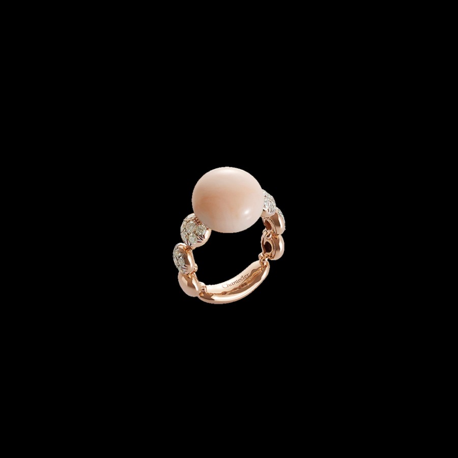 Jewelry Chantecler | Anello Bon Bon In Oro Rosa 18Kt, Diamanti E Corallo Rosa Cod.37975