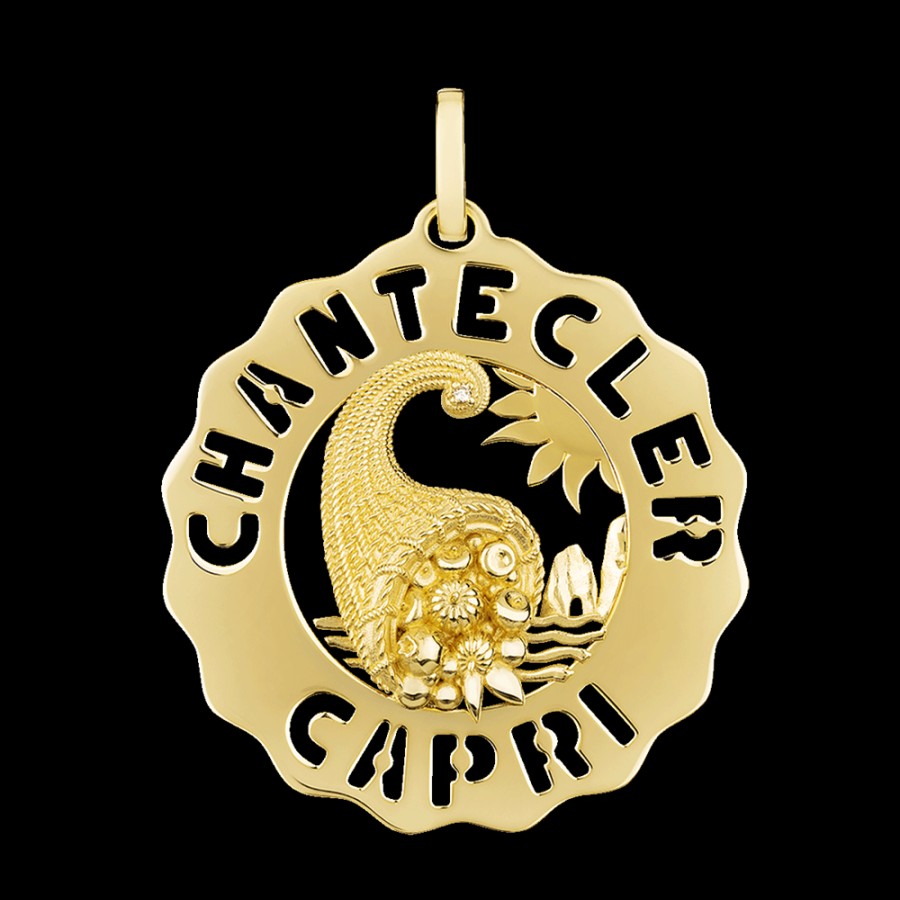 Jewelry Chantecler | Ciondolo Logo Cornocopia Grande In Oro Giallo 18 Kt E Diamanti Cod.41674