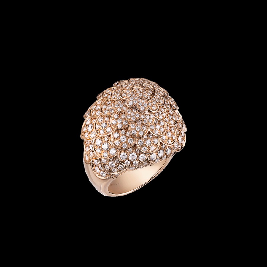 Jewelry Chantecler | Anello Da Mignolo Cupola Paillettes In Oro Rosa 18Kt E Full Pave Di Diamanti Cod.41597