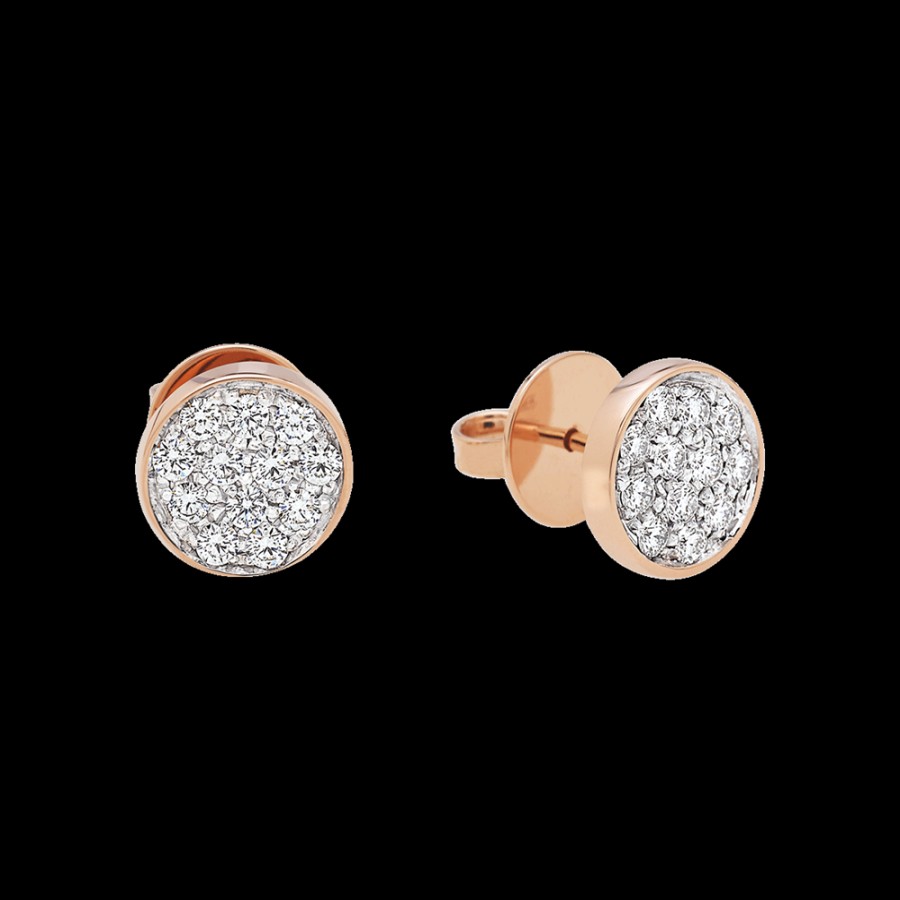 Jewelry Chantecler | Orecchini Coprilobo Capritude Paillettes 10Mm In Oro Rosa 18Kt E Pave Di Diamanti Cod.41407