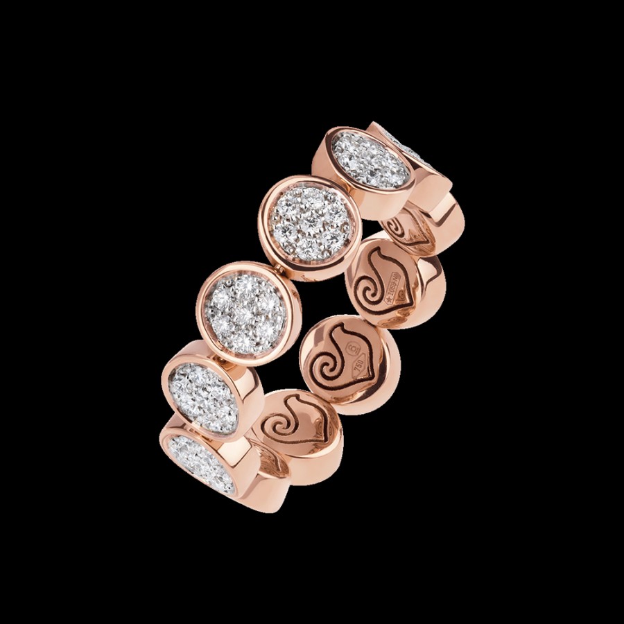 Jewelry Chantecler | Anello Veretta Paillettes In Oro Rosa 18Kt E Pave Di Diamanti. Misura: 17-21 Cod.41232