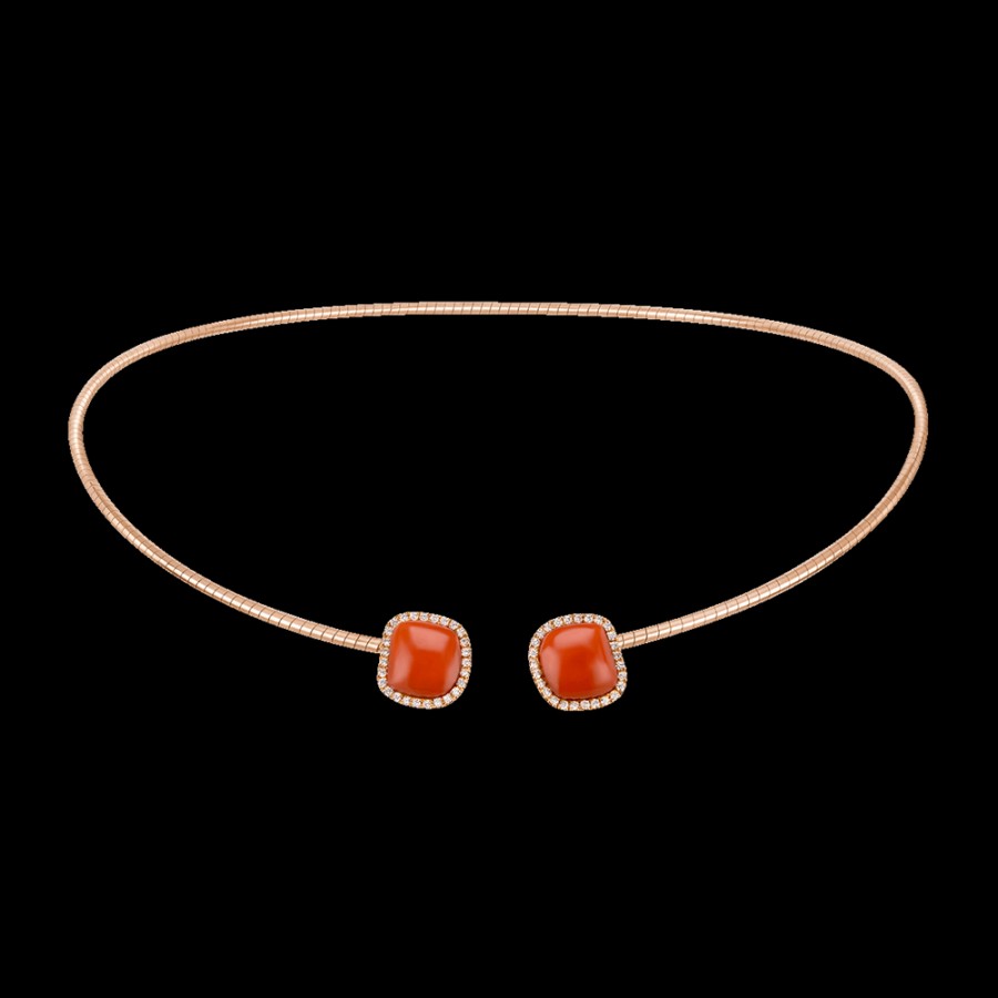 Jewelry Chantecler | Choker Enchante In Oro Rosa 18Kt, Diamanti E Corallo Rosso Cod.41652