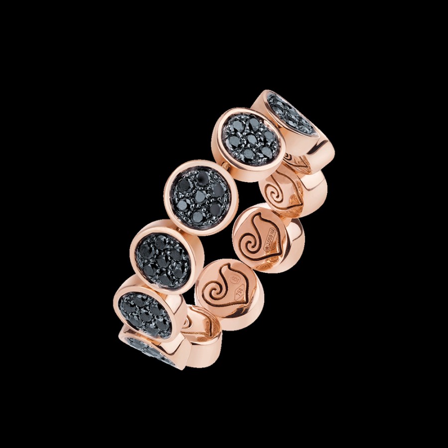 Jewelry Chantecler | Anello Veretta Paillettes In Oro Rosa 18Kt E Pave Di Diamanti Neri. Misura: 12-16 Cod.41021