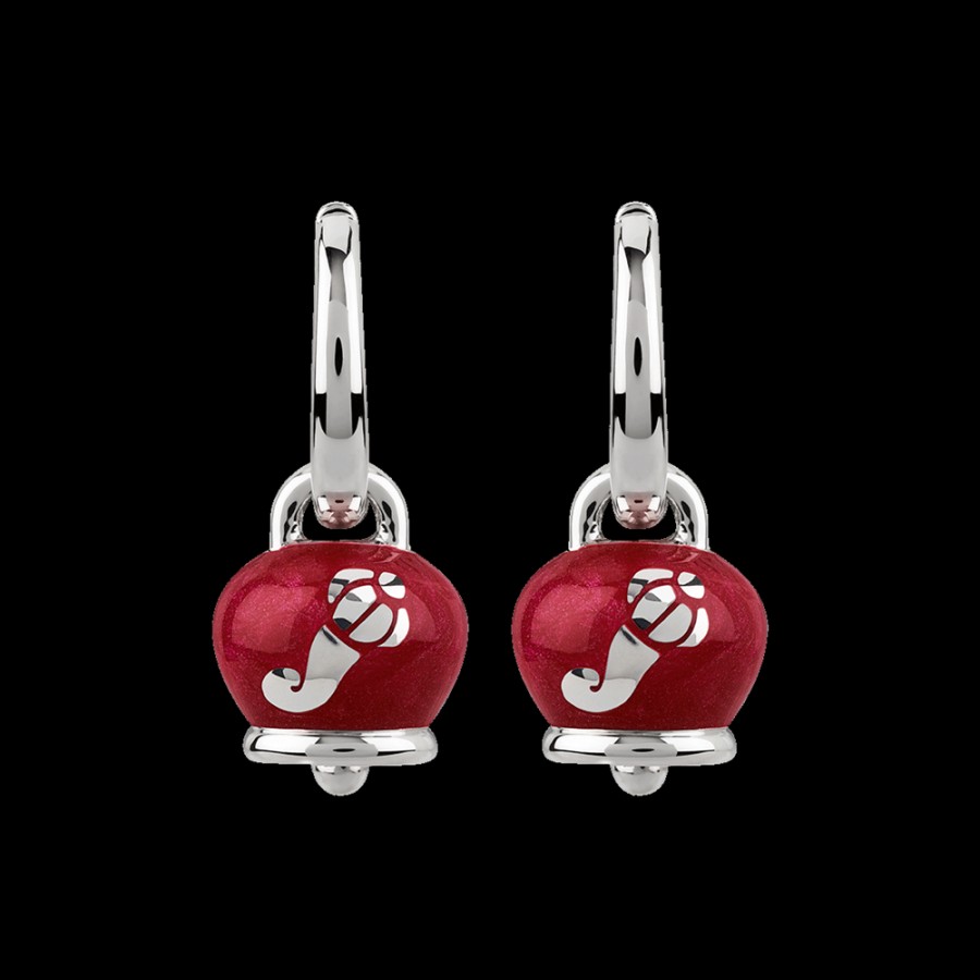 Et Voila Silver Chantecler | Orecchini Et Voila Campanella Piccoli In Argento E Smalto Rosso Perlato Con Cornetti Sul Retro Cod.38079