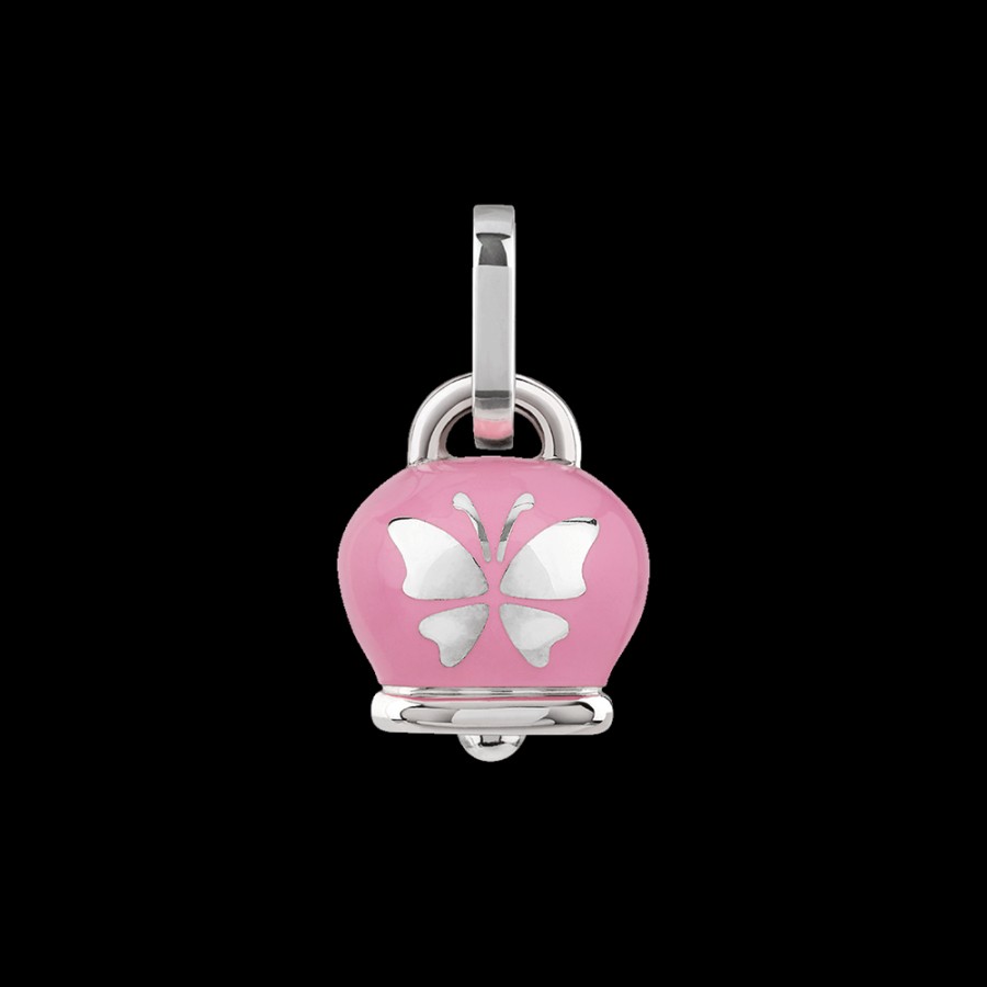 Et Voila Silver Chantecler | Ciondolo Et Voila Campanella Medio In Argento E Smalto Rosa Con Farfalla Sul Retro Cod.41887