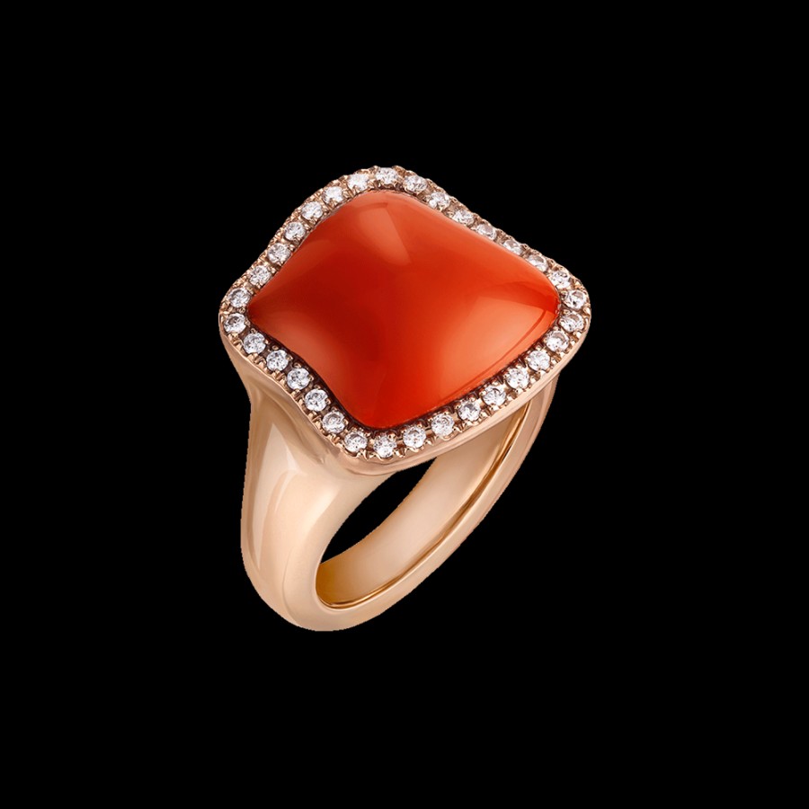 Jewelry Chantecler | Anello Enchante In Oro Rosa 18Kt, Diamanti E Corallo Rosso Cod.41753