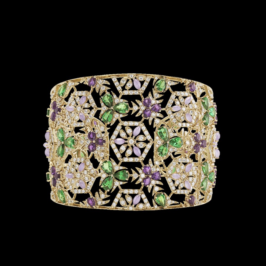 Jewelry Chantecler | Bracciale Caleidoscopio In Oro Biallo 18Kt, Diamanti, Tsavorite, Ametista E Giada Lavanda Cod.42386