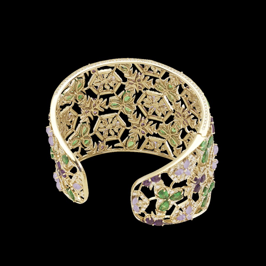 Jewelry Chantecler | Bracciale Caleidoscopio In Oro Biallo 18Kt, Diamanti, Tsavorite, Ametista E Giada Lavanda Cod.42386