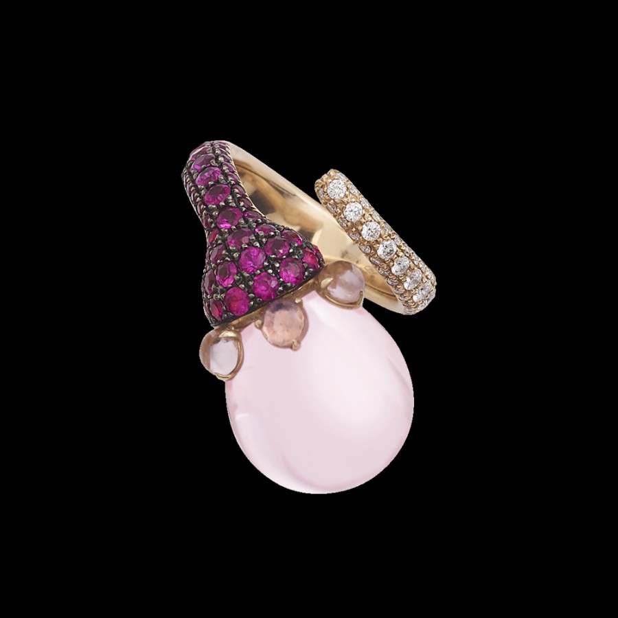 Jewelry Chantecler | Anello Joyful In Oro Rosa 18Kt, Diamanti, Zaffiri Rosa E Poire In Cristallo Color Rosa. Cod.41957